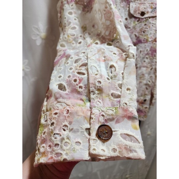 Kathy Ireland Womens XL Pink Shacket Victorian Floral Eyelet Relaxed Cottage - Picture 3 of 16